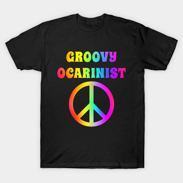 Groovy Ocarina Player Peace Halloween Party Retro Vintage T-Shirt by coloringiship